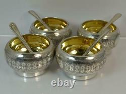 Boxed 1881 Victorian Solid Silver Set of Four Salts and Spoons