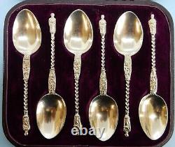 Boxed Set 6 Victorian Solid SILVER Gilt APOSTLE Spoons Henry Holland London 1878