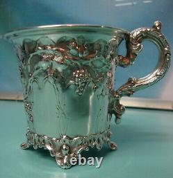 C1865 Raised relief Victorian solid sterling silver 925 christening cup chalice