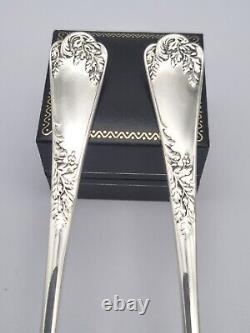 Cased Victorian Sterling Silver Serving Spoons, Art Noveau