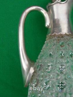 Claret jug, hallmarked silver/cut glass, J. G & S, London, about 1898