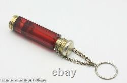 Double ended sent smelling salts bottle ruby red glass chatelaine gilt silver