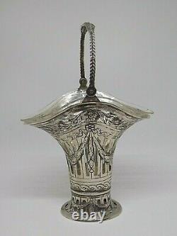 EXQUISITE 800 SILVER BASKET WITH GLASS LINER. 21cm TALL. 330GRAMS