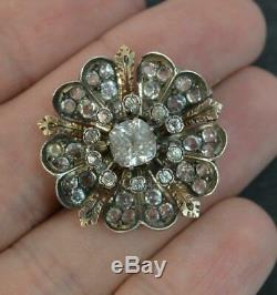 Early Victorian Silver & Gold Paste Set Flower Brooch