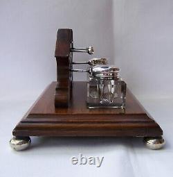 Edwardian Royal Dublin Fusiliers Link Sterling Silver Mounted Oak Inkwell Stand