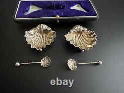 Edwardian Solid Silver Gilt Scallop Shell Salt Dishes Joseph Gloster 1902