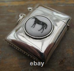 English Hallmarked Sterling Silver & Enamel Horse Vesta Case / Racing Hunting