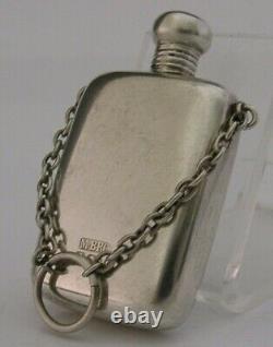 English Solid Sterling Silver Miniature Hip Flask Perfume Bottle 1900 Antique