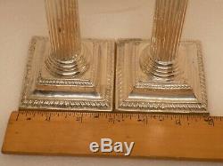 English Sterling Silver Weighted Corinthian Column Candlesticks. 618 Grams. Ncb