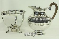 English Victorian Sterling Silver Hot Water Pitcher / Jug on Stand, with Burner