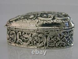 English Victorian Sterling Silver Love Heart Box 1899 Antique