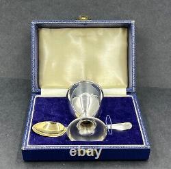 English sterling silver egg cup and spoon in case christening Birm1960/61