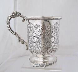 Engraved Victorian silver Christening mug George Adams London 1874