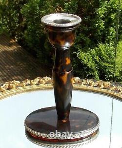 Extremely Rare Victorian Solid Silver & Faux Tortoiseshell Candlestick