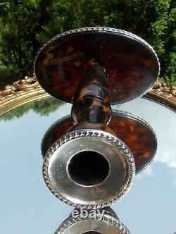 Extremely Rare Victorian Solid Silver & Faux Tortoiseshell Candlestick