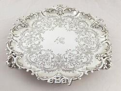 FANTASTIC QUALITY ANTIQUE VICTORIAN SOLID STERLING SILVER SALVER 1854 535 g