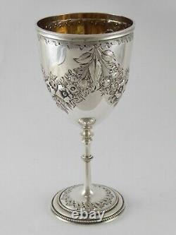 FINE ANTIQUE EMBOSSED VICTORIAN SOLID STERLING SILVER GOBLET CUP 1869 143 g