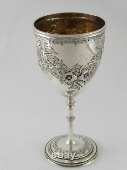 FINE ANTIQUE EMBOSSED VICTORIAN SOLID STERLING SILVER GOBLET CUP 1869 143 g