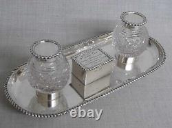 FINE ANTIQUE VICTORIAN SOLID STERLING SILVER DOUBLE INKSTAND STAMP HOLDER c. 1898