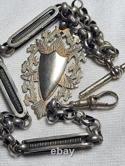 Fabulous Antique Victorian Nickel Fancy Links Pocket Watch Albert Chain