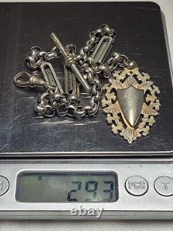 Fabulous Antique Victorian Nickel Fancy Links Pocket Watch Albert Chain