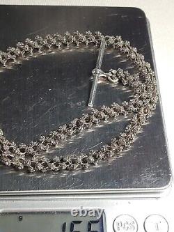 Fancy Antique Victorian Sterling Silver Pocket Watch Albert Chain Necklace