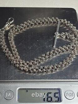 Fancy Antique Victorian Sterling Silver Pocket Watch Albert Chain Necklace