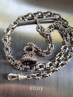 Fancy Link Antique Victorian Silver Pocket Watch Albert Chain Albertina Seal Fob