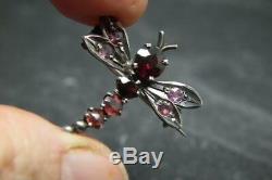 Fine Antique Victorian Solid Silver & Garnet Dragonfly Insect Bug Brooch/Pin