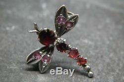 Fine Antique Victorian Solid Silver & Garnet Dragonfly Insect Bug Brooch/Pin