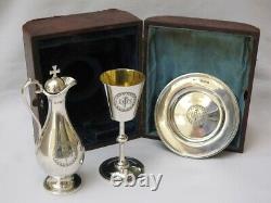 Fine Antique Victorian Sterling 1883 Silver Three Piece Travelling communion Set