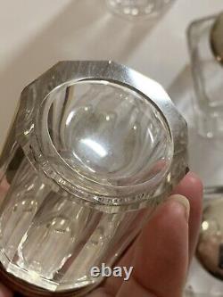 Fine Antique Victorian Sterling Silver Glass Vanity Pots x5