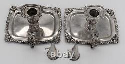 Fine pair of English Victorian sterling silver OBLONG CHAMBERSTICKS. HUTTON 1897