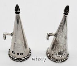 Fine pair of English Victorian sterling silver OBLONG CHAMBERSTICKS. HUTTON 1897