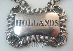 Fine quality, hefty sterling silver decanter labels HOLLANDS, WHISKEY, BRANDY