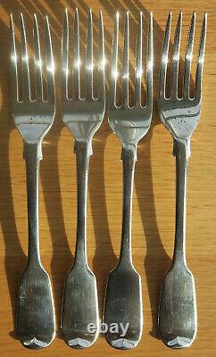 Four Antique Early Victorian Hallmarked English Silver Forks