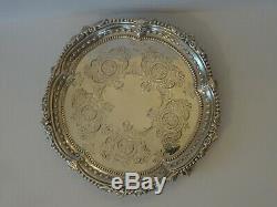GOOD ANTIQUE VICTORIAN ENGLISH STERLING SILVER SALVER/WAITER/CARD TRAY c1897