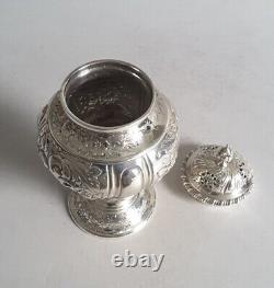 GOOD, LARGE ANT. SOLID SILVER ROCCO STYLE SUGAR CASTER. HT. 17cms. LON. 1898