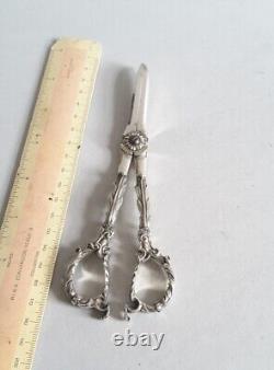 Good Pair Victorian Ant. Cast Solid Silver Grape Scissors. Lon. 1896