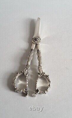 Good Pair Victorian Ant. Cast Solid Silver Grape Scissors. Lon. 1896