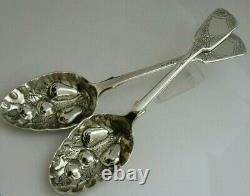 HEAVY VICTORIAN ENGLISH STERLING SILVER BERRY SERVING SPOONS 1838 ANTIQUE 150g