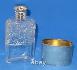 Hallmarked silver & clear glass vintage Victorian antique hipflask bottle