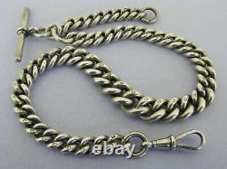 Heavy Victorian Solid Sterling Silver Albert Pocket Watch Chain & T-Bar Bir 1899
