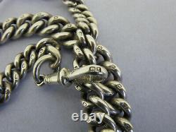 Heavy Victorian Solid Sterling Silver Albert Pocket Watch Chain & T-Bar Bir 1899