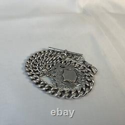 Hm Silver Victorian Antique Single Graduated Albert Chain/fob/necklace 1905