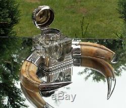 IMPRESSIVE QUALITY VICTORIAN Hukin & Heath SOLID SILVER HORN INKSTAND & INKWELL