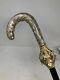 Italian Hand Chased Solid Sterling Silver Walking Stick Cane With Gold Accent