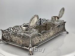 Impressive Stunning Sterling silver fretted inkstand by George Fox London 1863