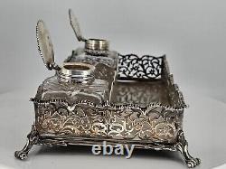 Impressive Stunning Sterling silver fretted inkstand by George Fox London 1863