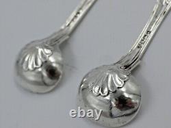 Irish Antique Silver Pair Mustard Spoons Solid Sterling Kings Pattern Shell Back
